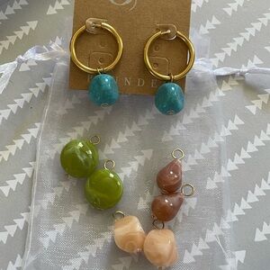 Gold Hoop Earrings with Turquoise Beads